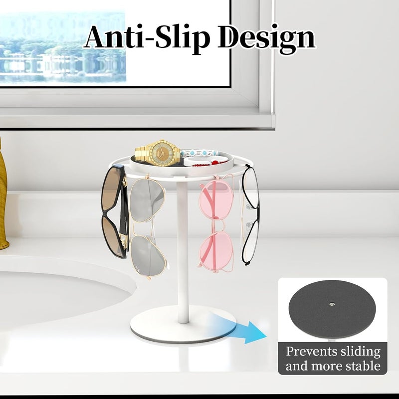 LSK Metal Sunglasses Organizer, Glasses Holder Stand with Storgae Tray, Eyeglasses Holder with Anti-Slip Pads for Tabletop, Desk, Dresser, White - Image 4